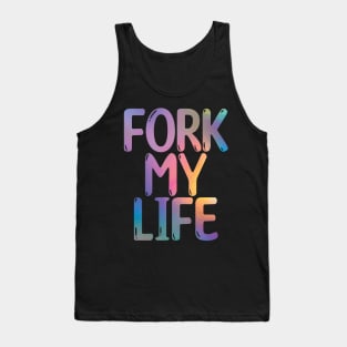 Fork My Life Holo Rainbow Punny Statement Graphic Tank Top